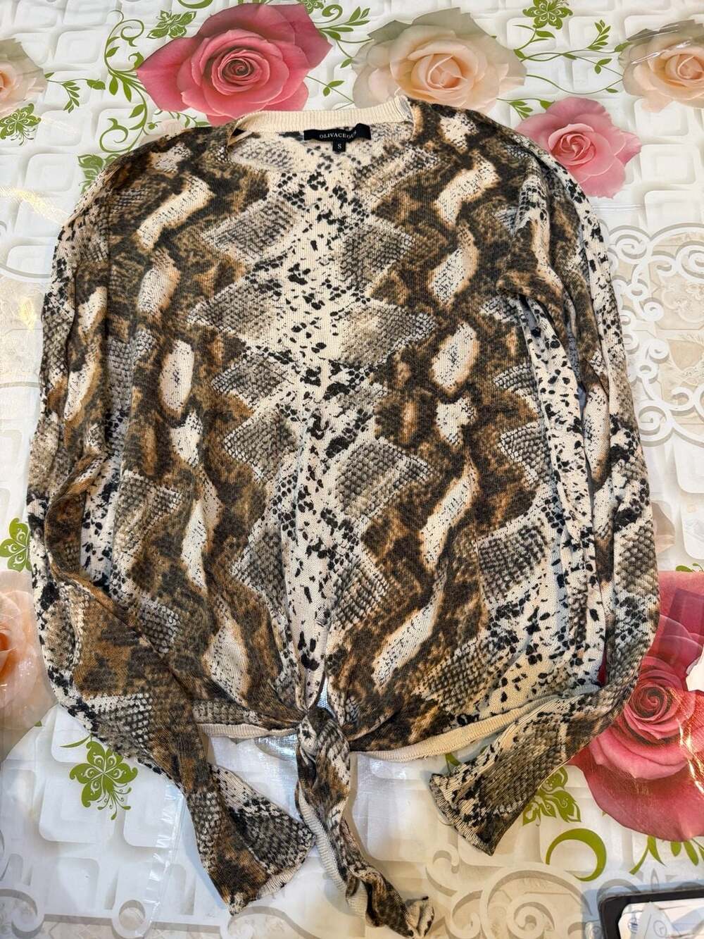 Olivaceous Snake Print Long Sleeve Top